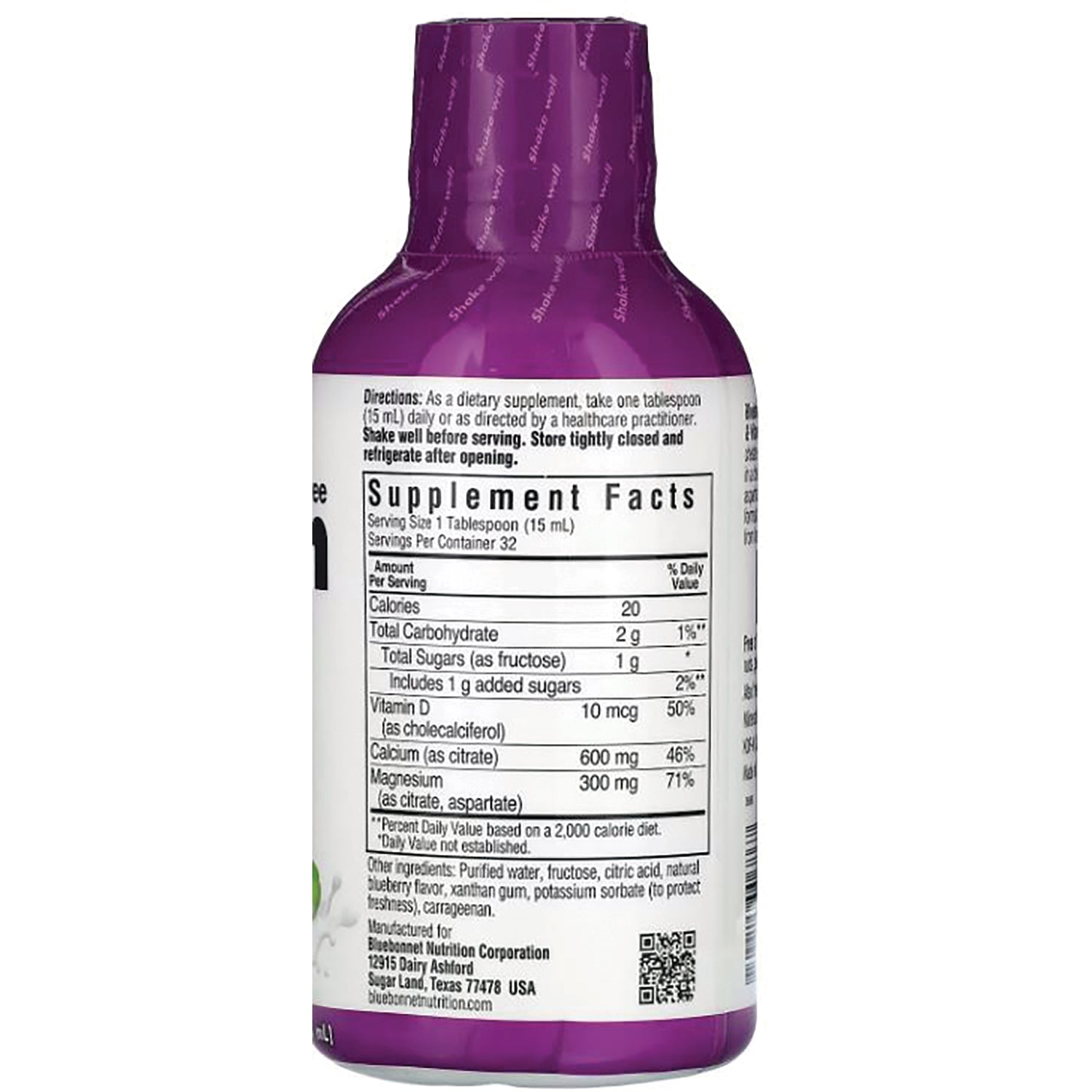 BLU089 | Back of purple supplement bottle showing Supplement Facts panel, directions, and ingredients