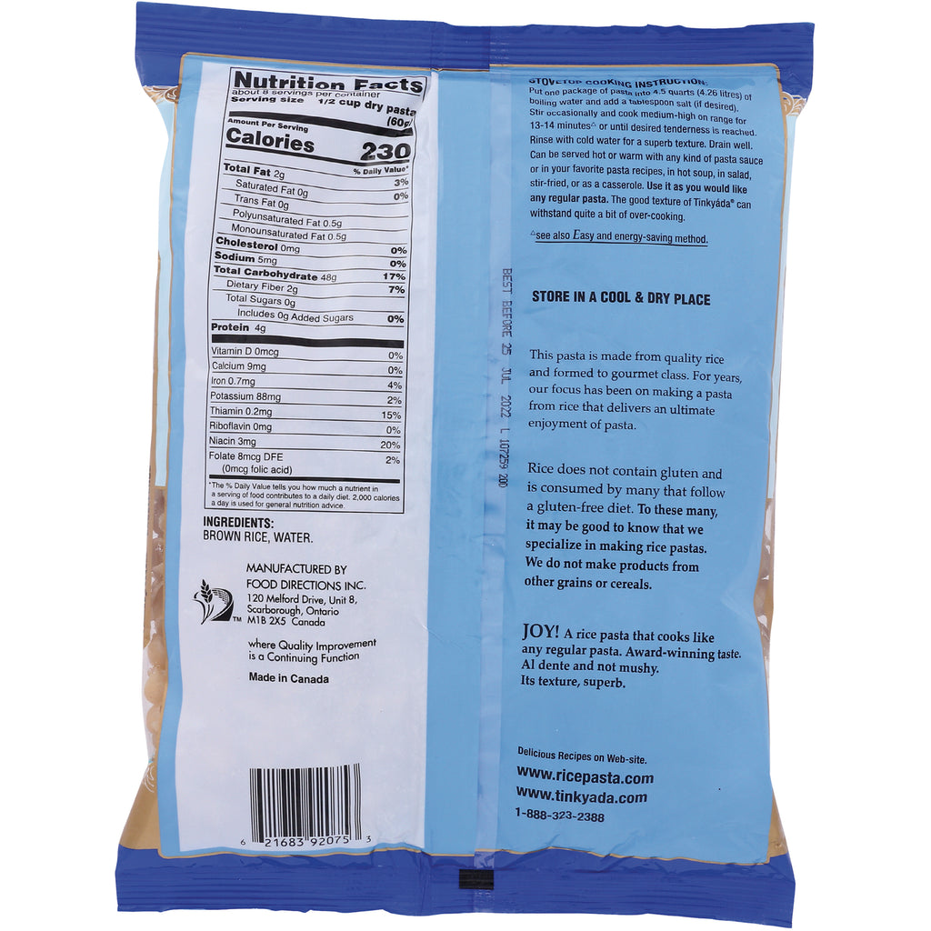 TKY011 | Back of rice pasta package with Nutrition Facts panel and ingredients: brown rice, water - Thumbnail