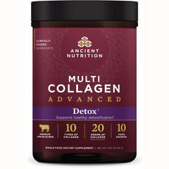 ATN128 | Ancient Nutrition Multi Collagen Advanced Detox powder jar front label showing 20 grams per 2 scoops