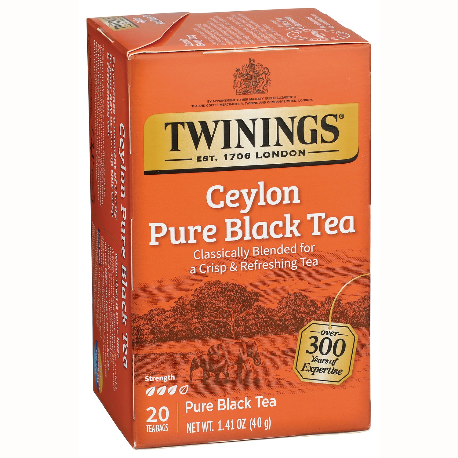 TWN005 | Twinings Ceylon Pure Black Tea box, 20 tea bags, 1.41 oz