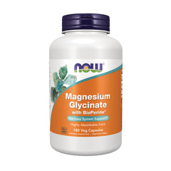 NWF1398 | NOW Magnesium Glycinate with BioPerine, 180 Veg Capsules front label