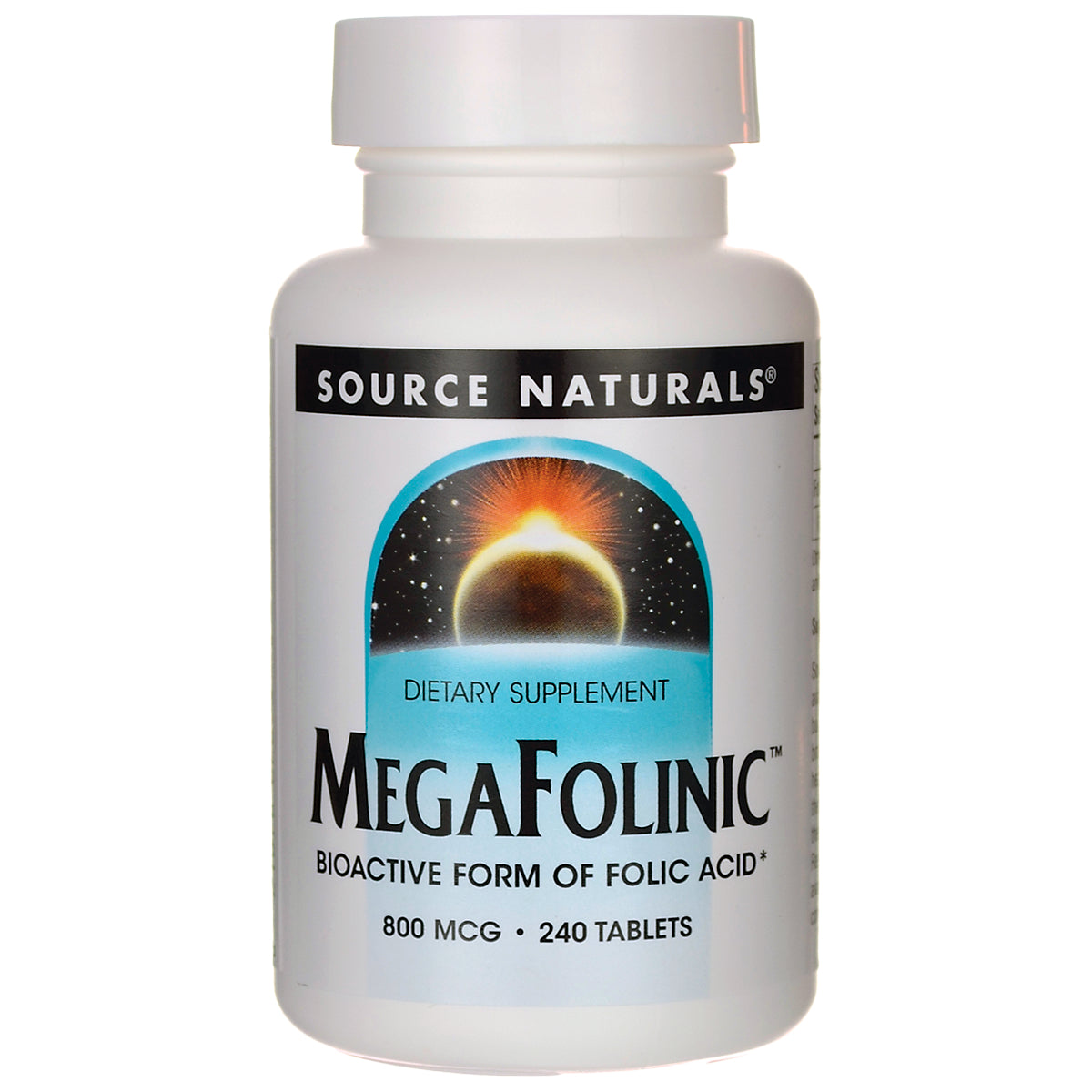 SN949 | Source Naturals MegaFolinic dietary supplement bottle, 800 MCG, 240 tablets