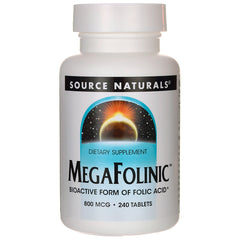 SN949 | Source Naturals MegaFolinic dietary supplement bottle, 800 MCG, 240 tablets