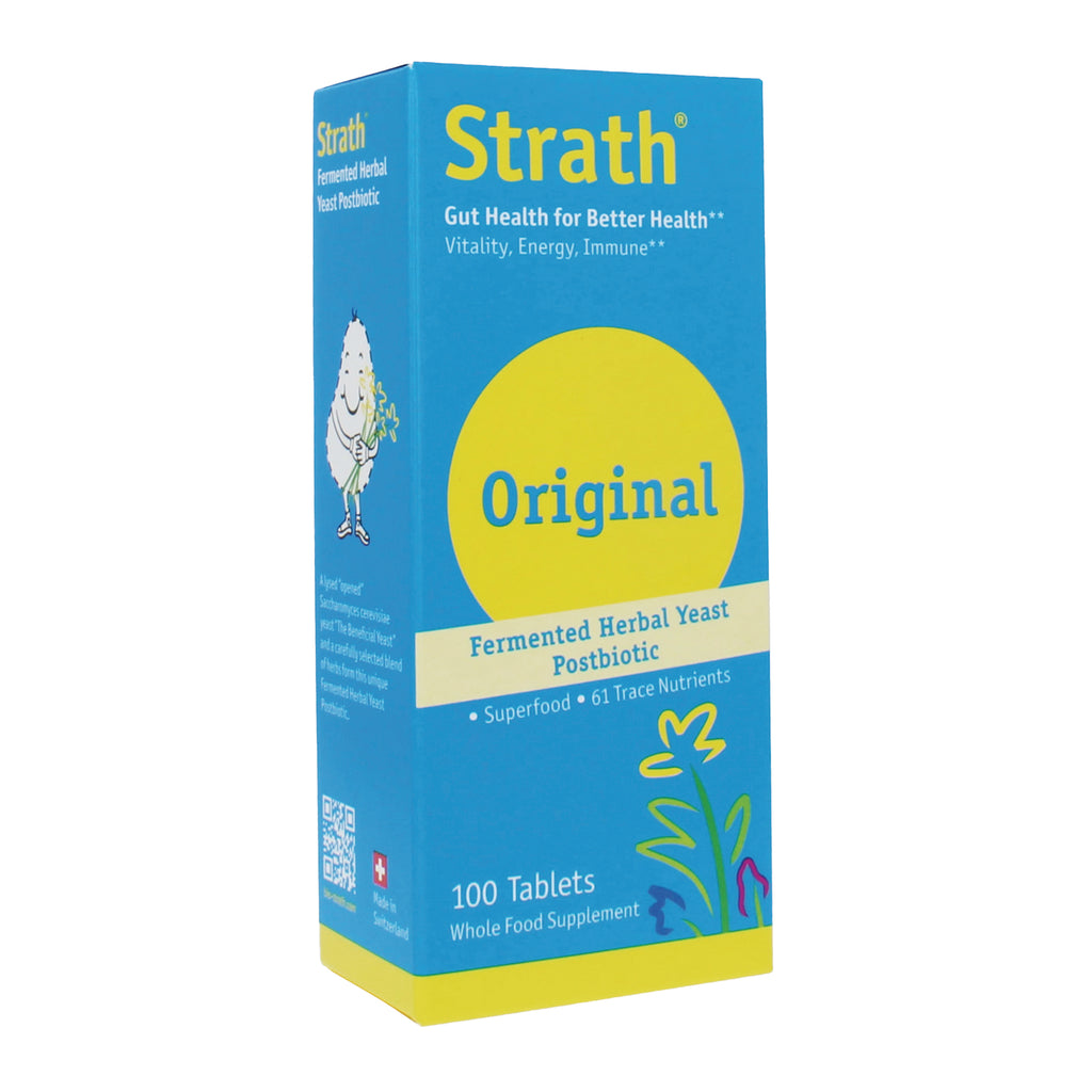 NAT415 | Strath Original fermented herbal yeast postbiotic box front view showing Original label and 100 Tablets - Thumbnail