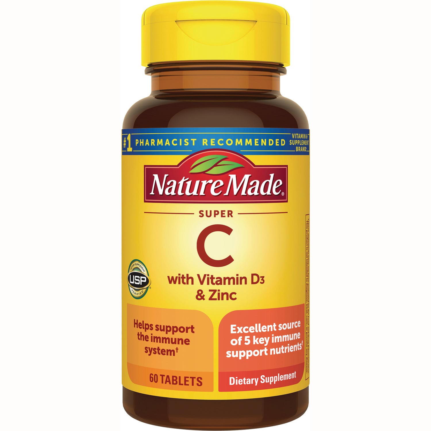 NTM172 | Nature Made Super C bottle labeled with Vitamin D3 & Zinc, 60 tablets dietary supplement