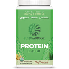 SNW027 | Sunwarrior Protein Classic, unflavored vegan protein powder canister, 20g protein, USDA Organic