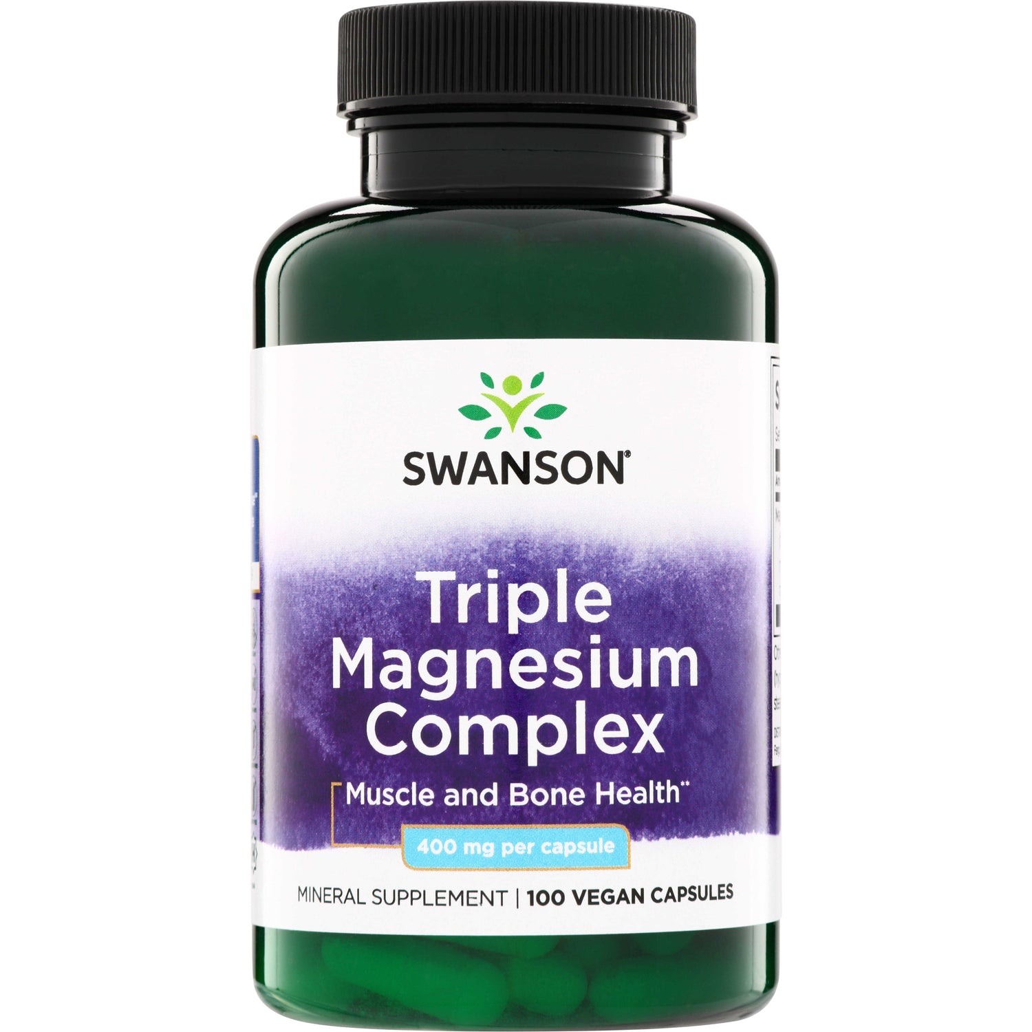 SW808 | Swanson Triple Magnesium Complex, 400 mg per capsule, mineral supplement, 100 vegan capsules