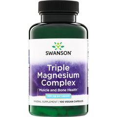 SW808 | Swanson Triple Magnesium Complex, 400 mg per capsule, mineral supplement, 100 vegan capsules