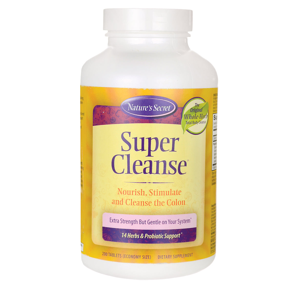 NTS22 | Nature's Secret Super Cleanse yellow bottle label, dietary supplement, 200 tablets