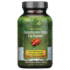 IR158 | Irwin Naturals Testosterone-Extra Fat Burner green bottle with front label, 60 liquid soft-gels