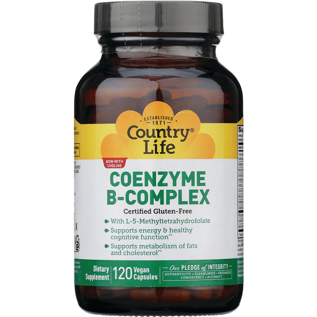CRL383 | Country Life Coenzyme B-Complex bottle front showing label Certified Gluten-Free and 120 vegan capsules - Thumbnail