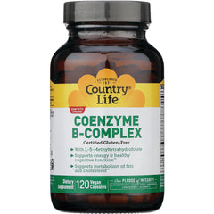 CRL383 | Country Life Coenzyme B-Complex bottle front showing label Certified Gluten-Free and 120 vegan capsules