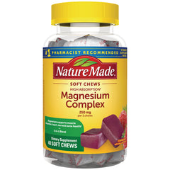 NTM184 | Nature Made Magnesium Complex soft chews bottle, 250 mg per 2 chews, 40 strawberry-flavored chews