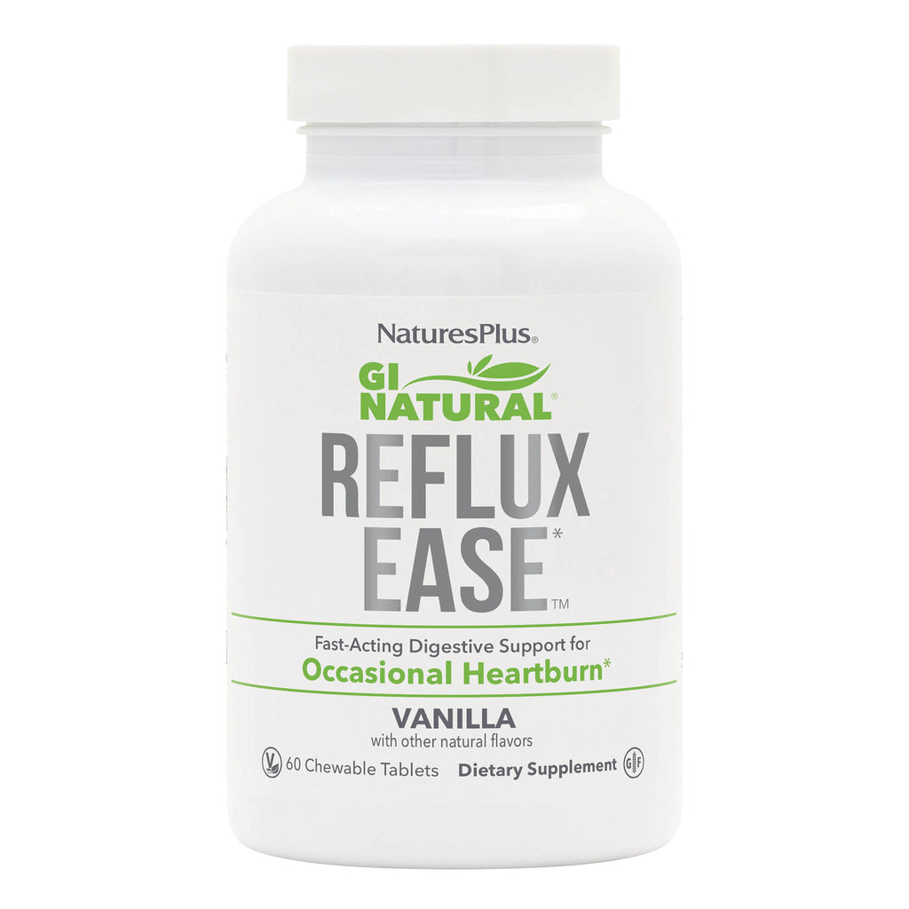 NTP348 | NaturesPlus GI Natural Reflux Ease vanilla chewable tablets bottle front label - Thumbnail