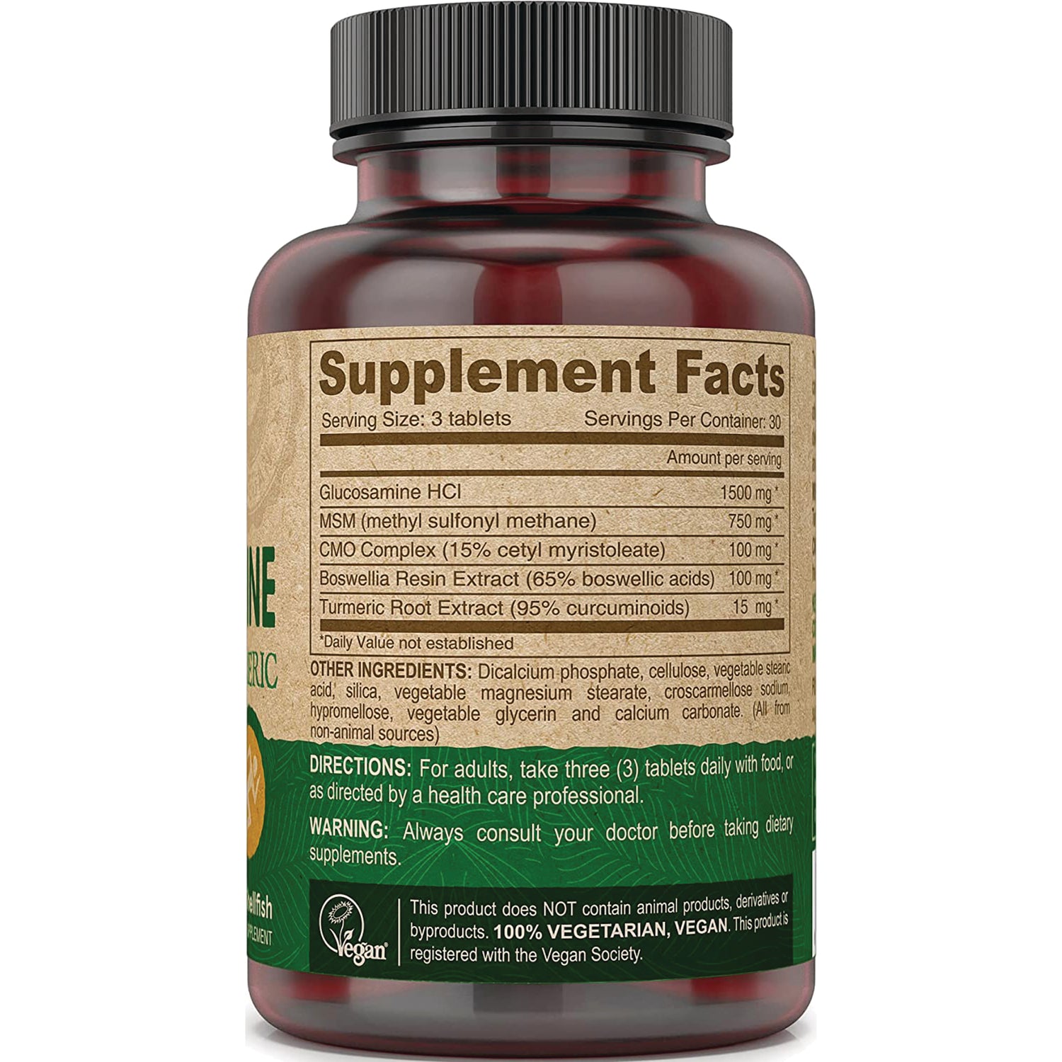 DEV010 | bottle back showing Supplement Facts panel with ingredient amounts, directions and warnings