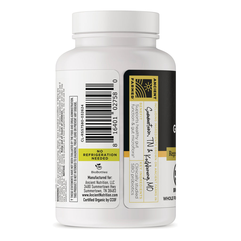 ATN141 | Back of white supplement bottle showing barcode, 'NO REFRIGERATION NEEDED' label and manufacturer details - Thumbnail