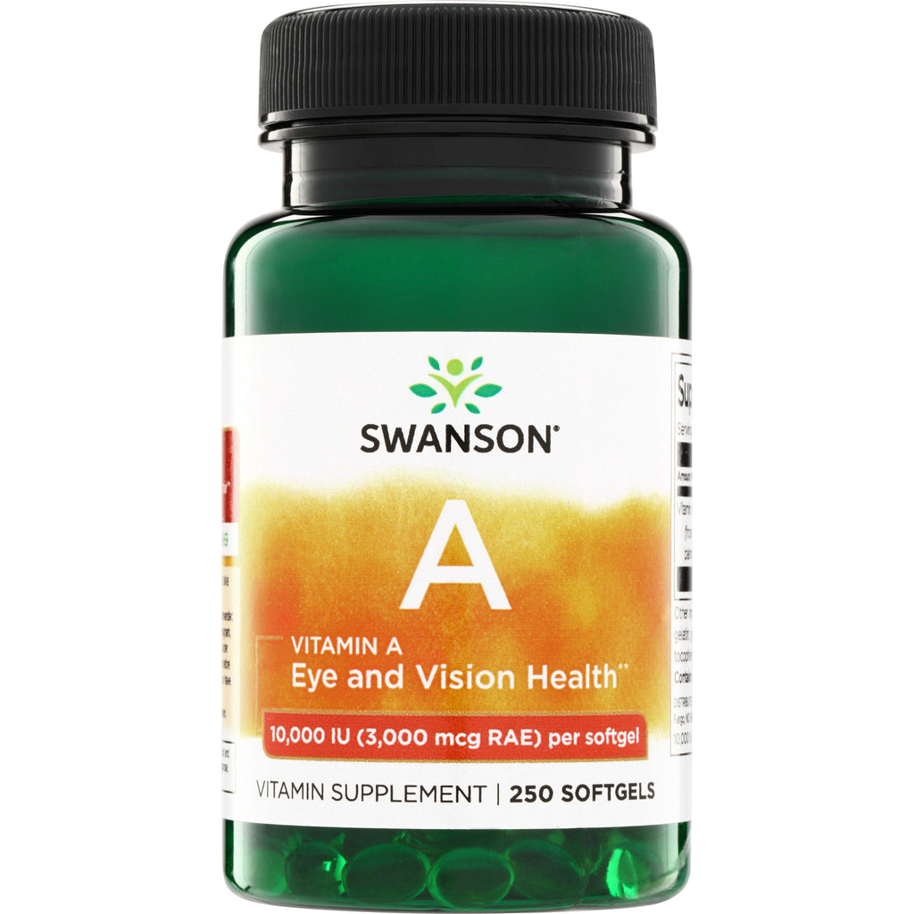 SW001 | Swanson Vitamin A 10,000 IU, Eye and Vision Health, 250 softgels bottle front - Thumbnail