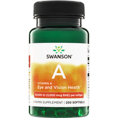 SW001 | Swanson Vitamin A 10,000 IU, Eye and Vision Health, 250 softgels bottle front