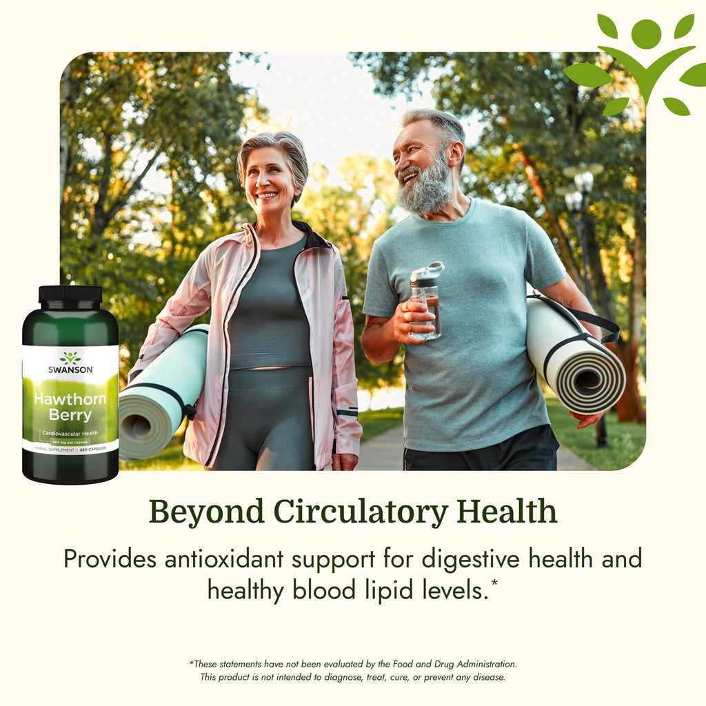 SW773 | Senior couple walking with yoga mats and a Swanson Hawthorn Berry bottle; Beyond Circulatory Health - Thumbnail