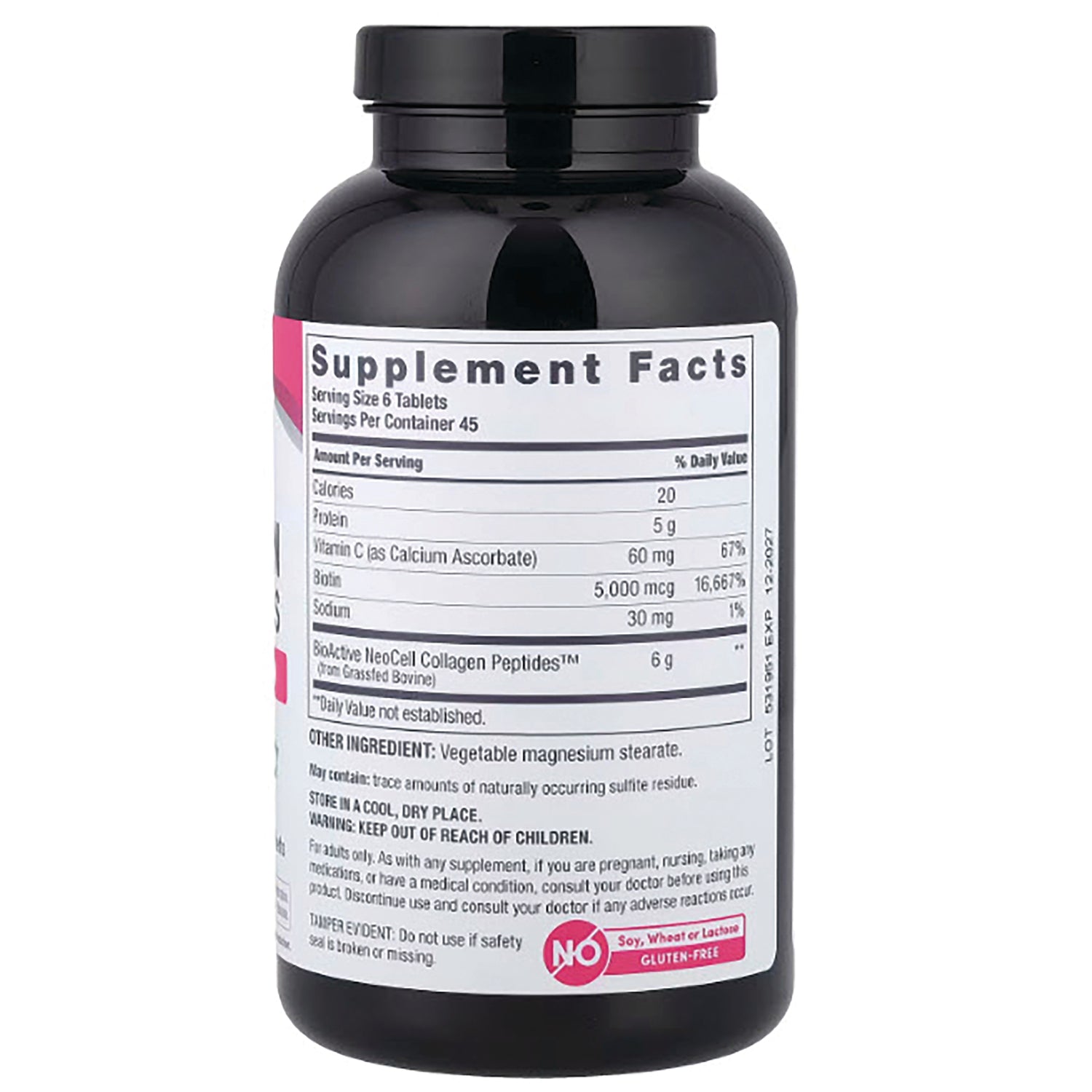 NEC033 | Back of black supplement bottle showing Supplement Facts panel, ingredients and warnings
