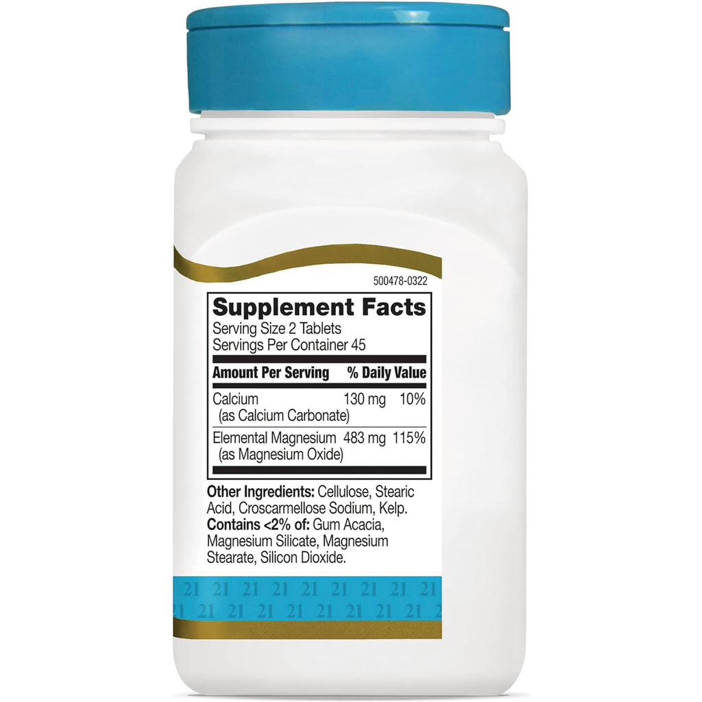 CNT105 | back of white supplement bottle showing Supplement Facts panel with serving size, calcium, magnesium, and other ingredients - Thumbnail