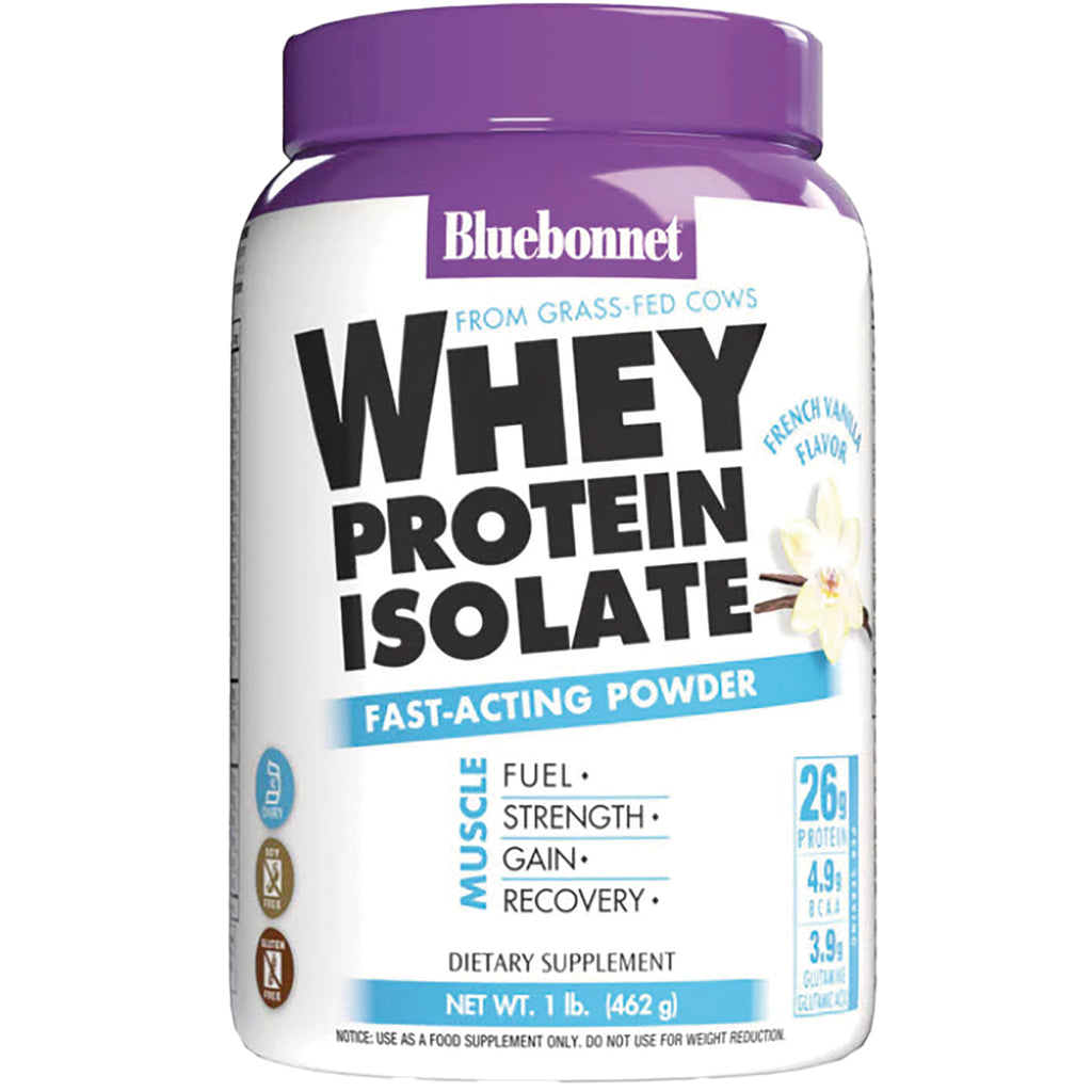 BLU133 | Bluebonnet WHEY PROTEIN ISOLATE tub, French vanilla fast-acting powder, 1 lb dietary supplement - Thumbnail