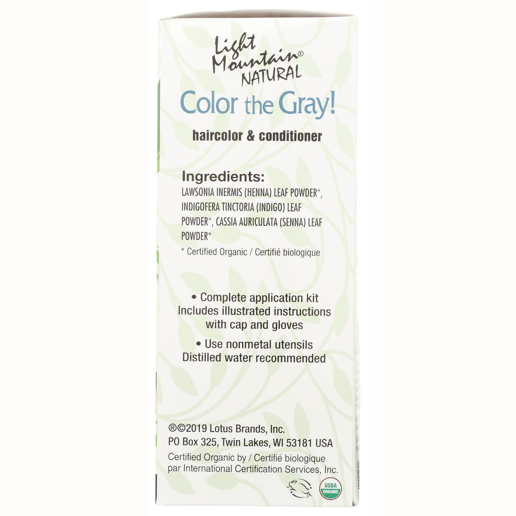 LTM006 | Back of Light Mountain Natural Color the Gray haircolor & conditioner box showing ingredients and application instructions - Thumbnail