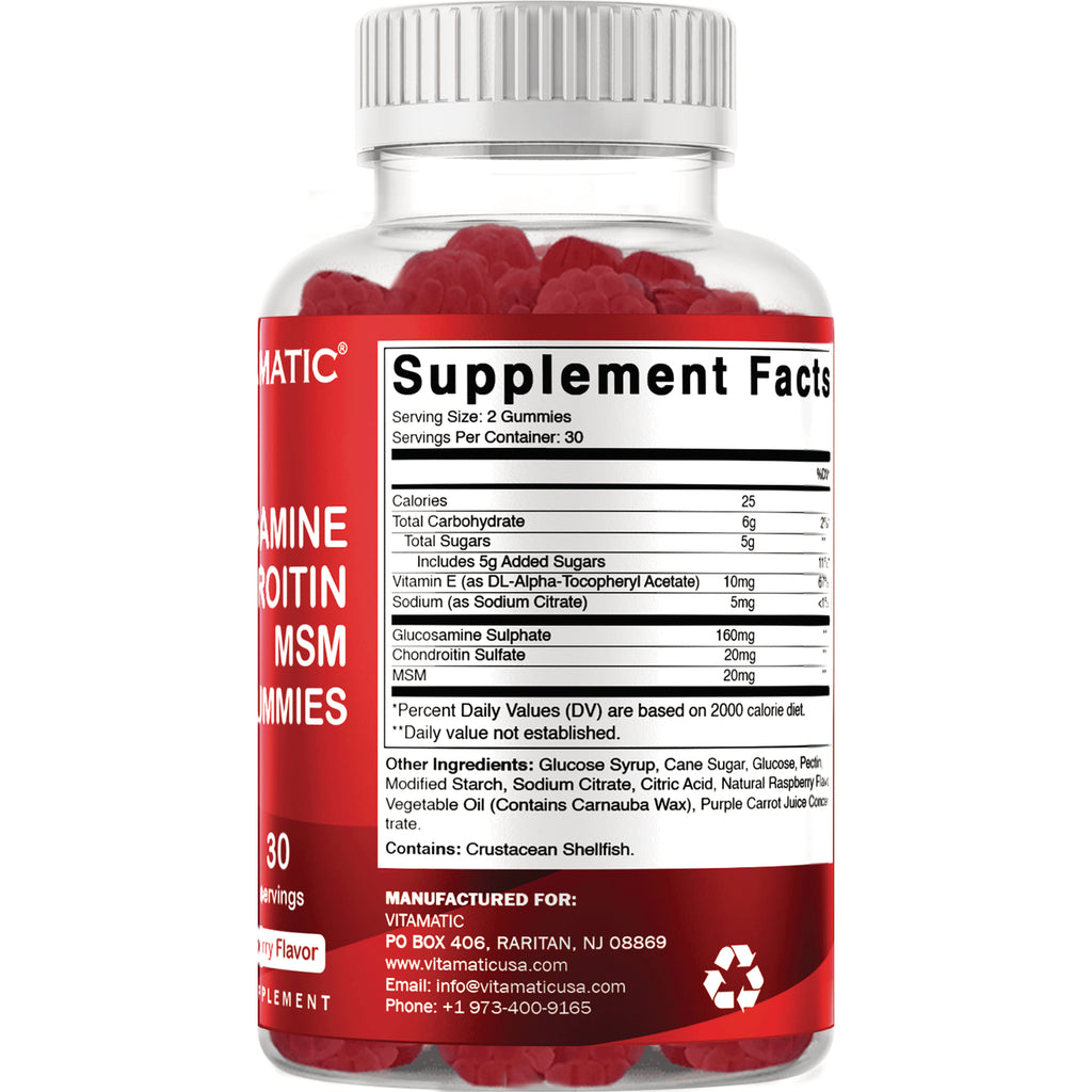 VAM020 | Back label showing Supplement Facts and ingredients for glucosamine chondroitin MSM gummies - Thumbnail