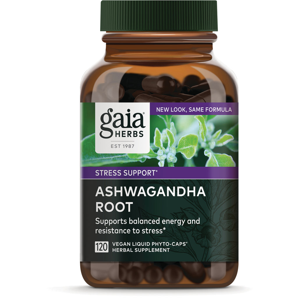 GH152 | Gaia Herbs Ashwagandha Root supplement bottle, 120 vegan liquid phyto-caps stress support - Thumbnail