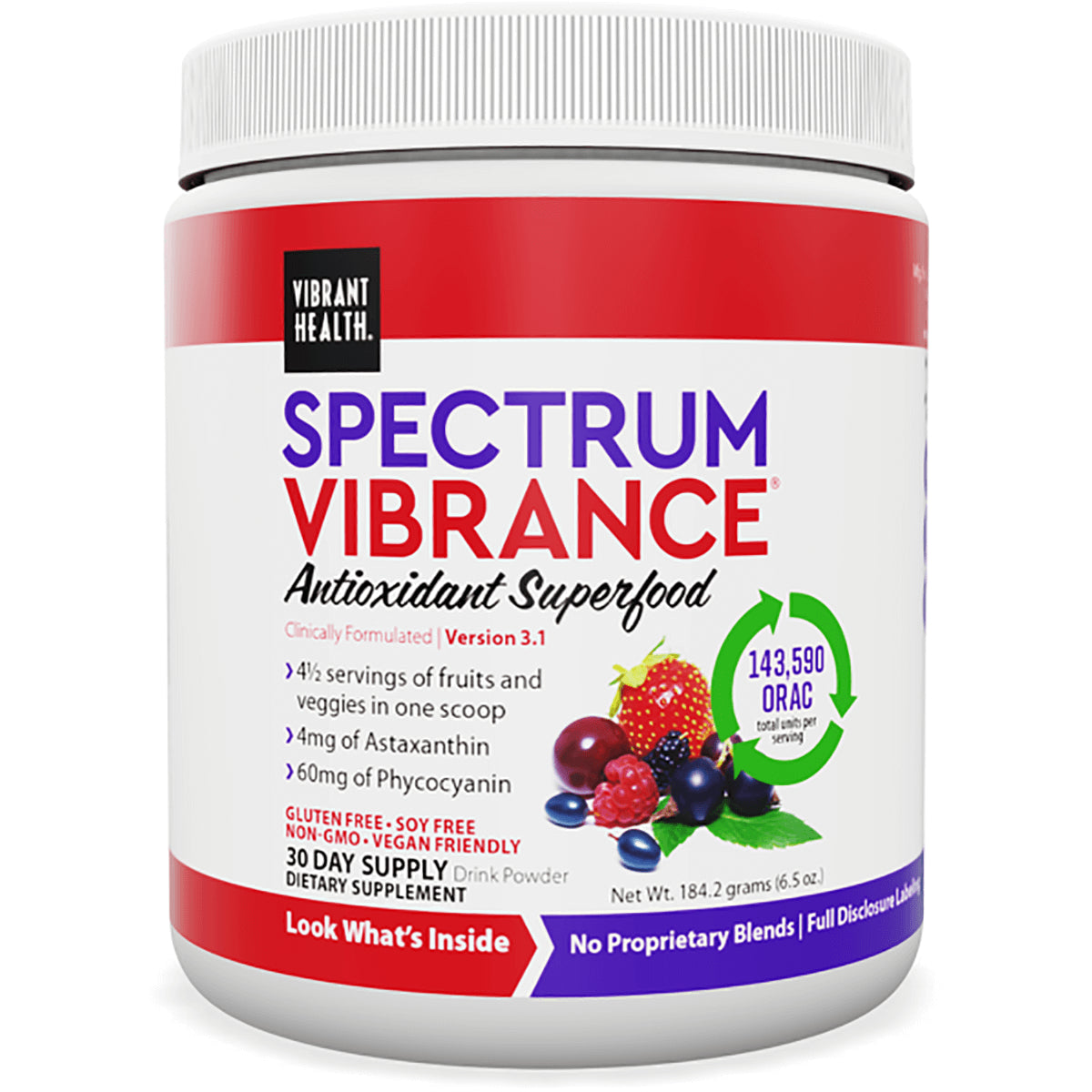VH027 | Vibrant Health Spectrum Vibrance Antioxidant Superfood powder, front label with berry graphics