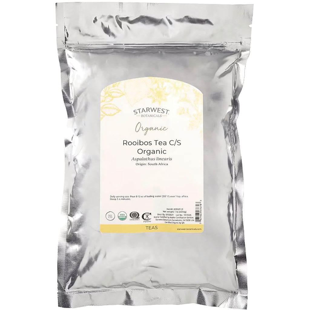 STB001 | Front of Starwest Botanicals Organic Rooibos Tea C/S pouch, Aspalathus linearis, origin South Africa - Thumbnail
