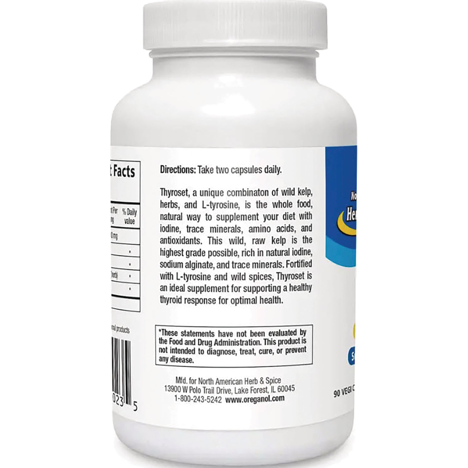 NHS041 | back of white supplement bottle label showing Directions: Take two capsules daily, supplement facts and barcode