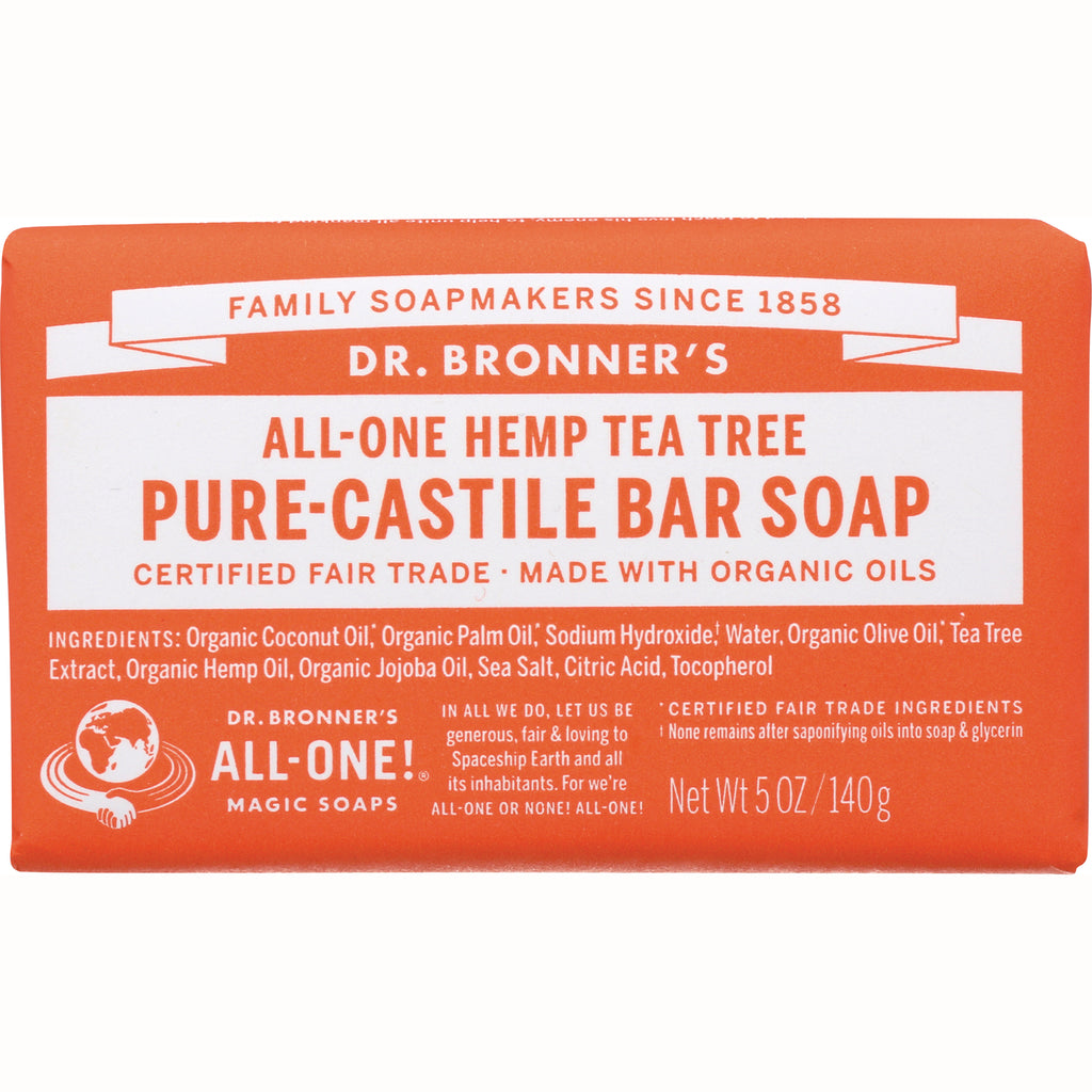 DRB005 | Dr. Bronner's All-One Hemp Tea Tree pure-castile bar soap packaging front showing product name and Net Wt 5 OZ/140 g - Thumbnail