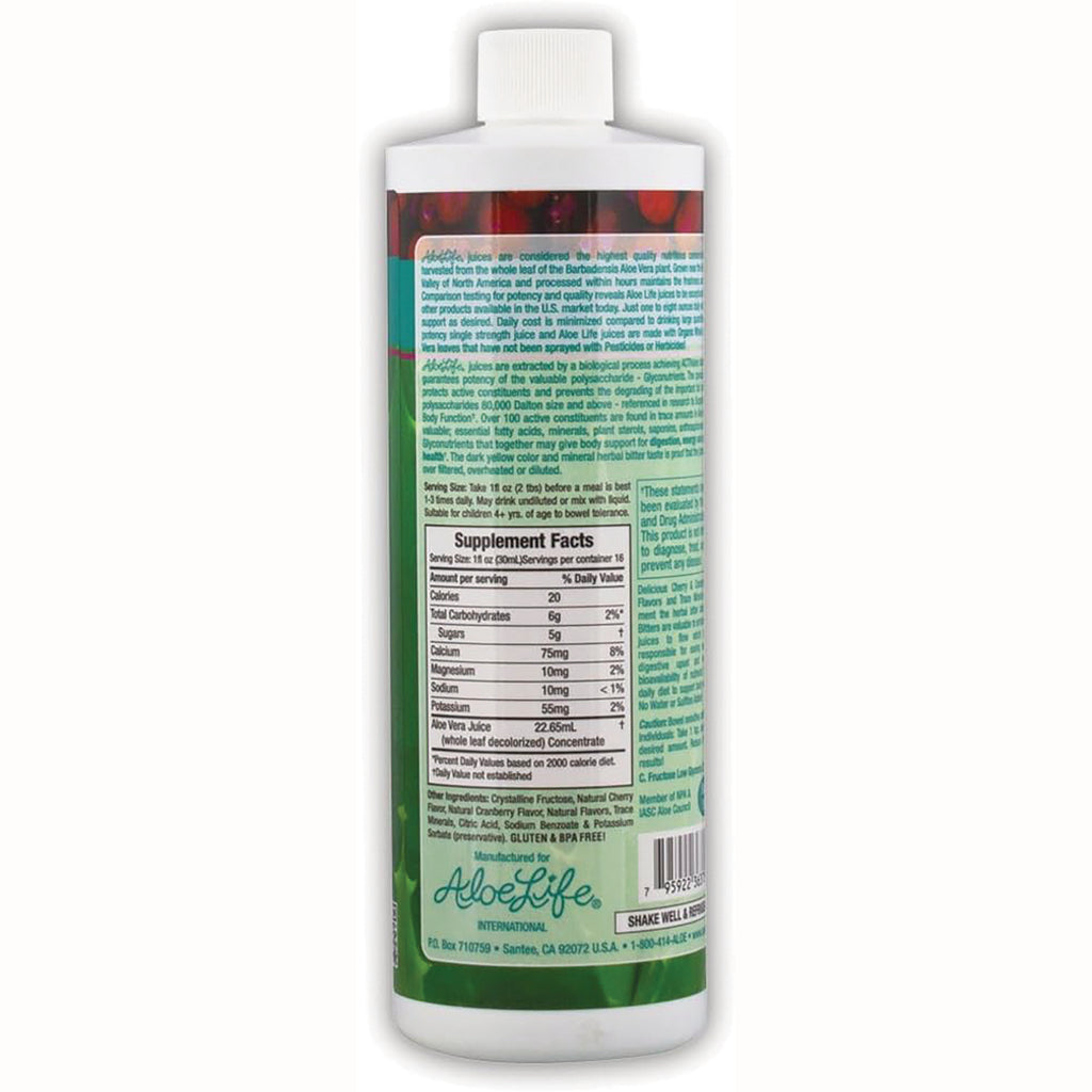 ALI002 | Back label with Supplement Facts, ingredients and barcode on AloeLife bottle - Thumbnail