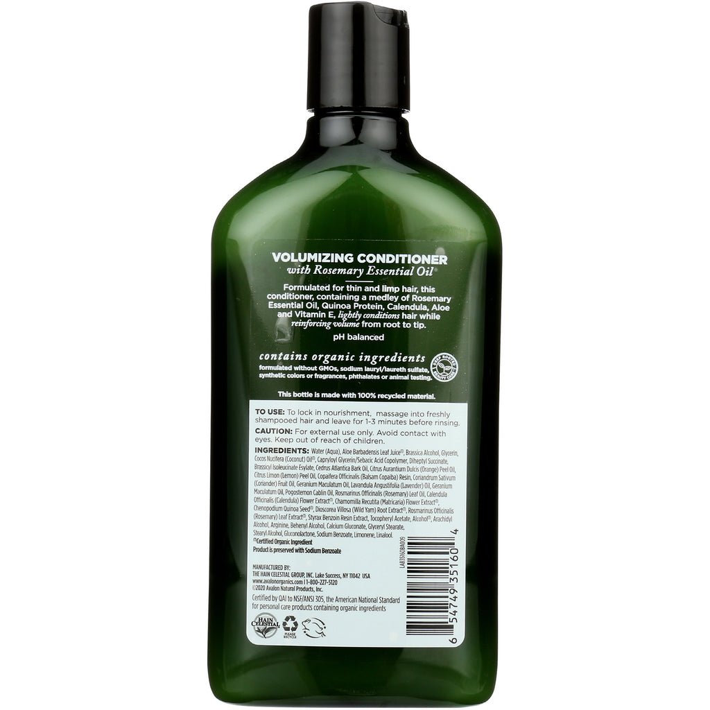 AVL070 | Back label of green volumizing conditioner bottle showing ingredients, directions and barcode - Thumbnail