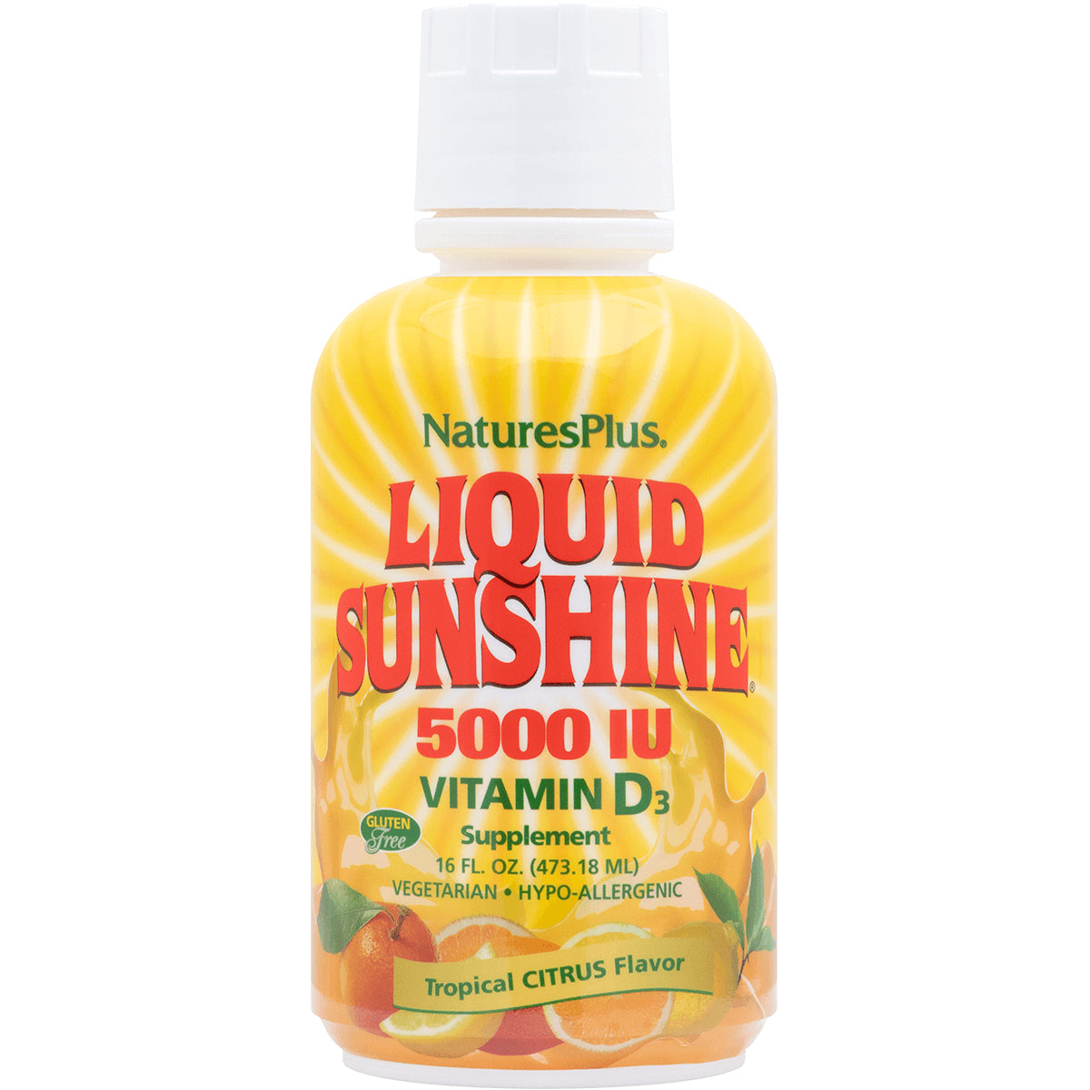 NTP113 | NaturesPlus Liquid Sunshine 5000 IU Vitamin D3 liquid supplement, tropical citrus flavor, front bottle