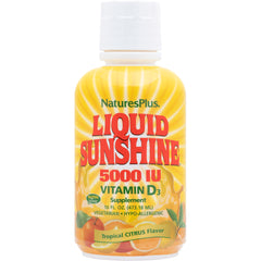NTP113 | NaturesPlus Liquid Sunshine 5000 IU Vitamin D3 liquid supplement, tropical citrus flavor, front bottle