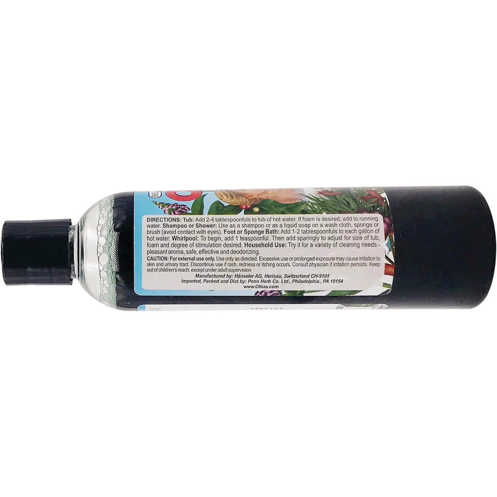 OLB008 | back label of bottle showing directions, usage and caution text for bath and shower product - Thumbnail