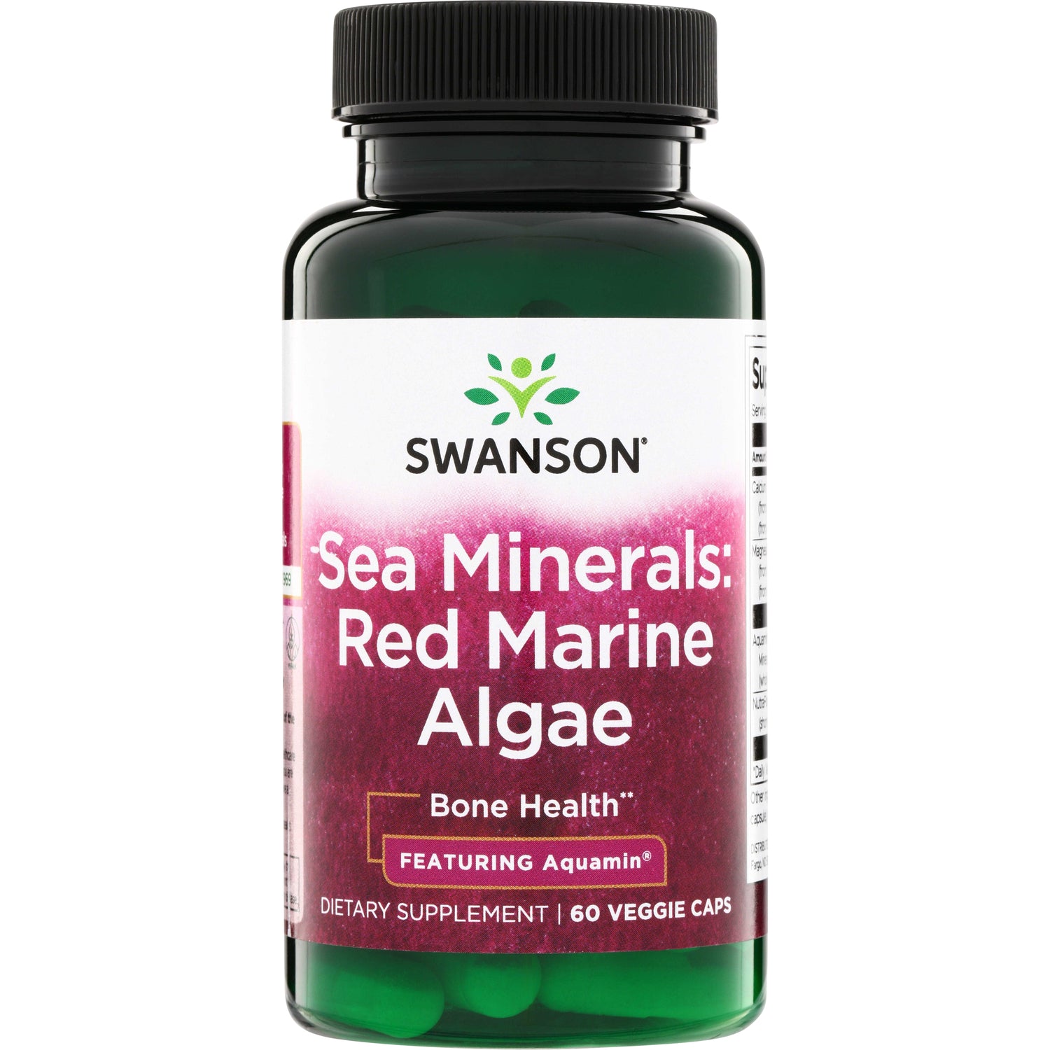 SWU682 | Swanson Sea Minerals Red Marine Algae supplement bottle, Bone Health, Featuring Aquamin, 60 veggie caps