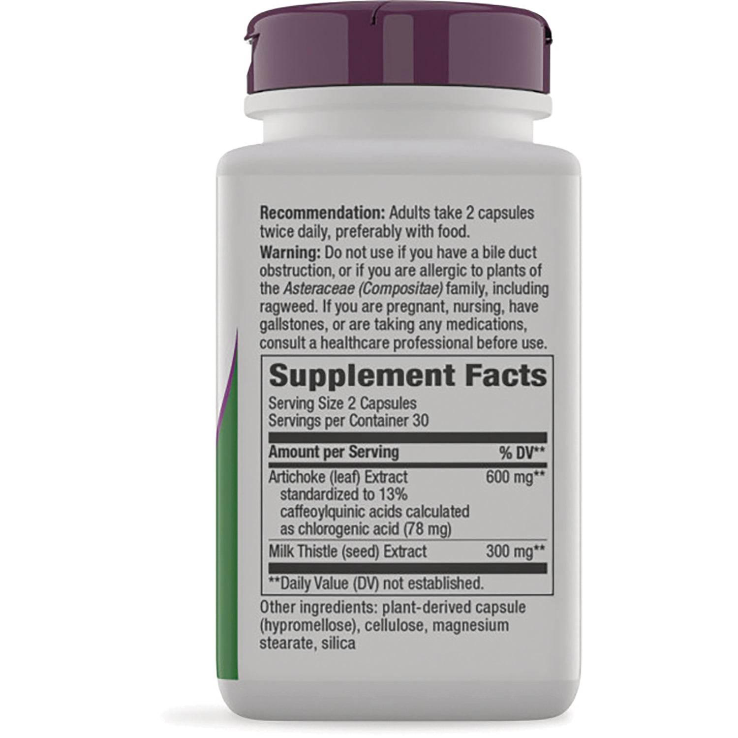 NW811 | Back of white supplement bottle showing Supplement Facts panel with serving size 2 capsules and ingredient list