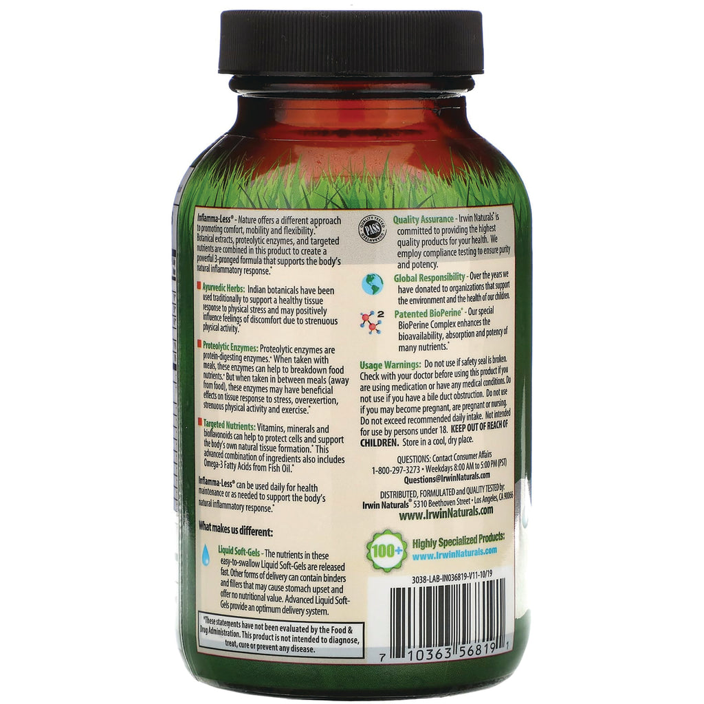 IR076 | Back of amber supplement bottle showing ingredients, usage warnings, and barcode - Thumbnail