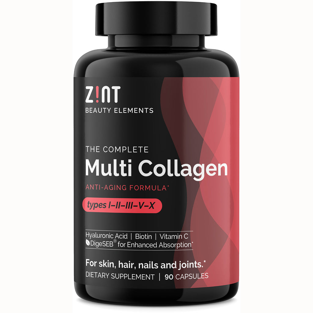 ZIN026 | Zint Multi Collagen supplement bottle, anti-aging formula, types IIIIIIVX, 90 capsules - Thumbnail