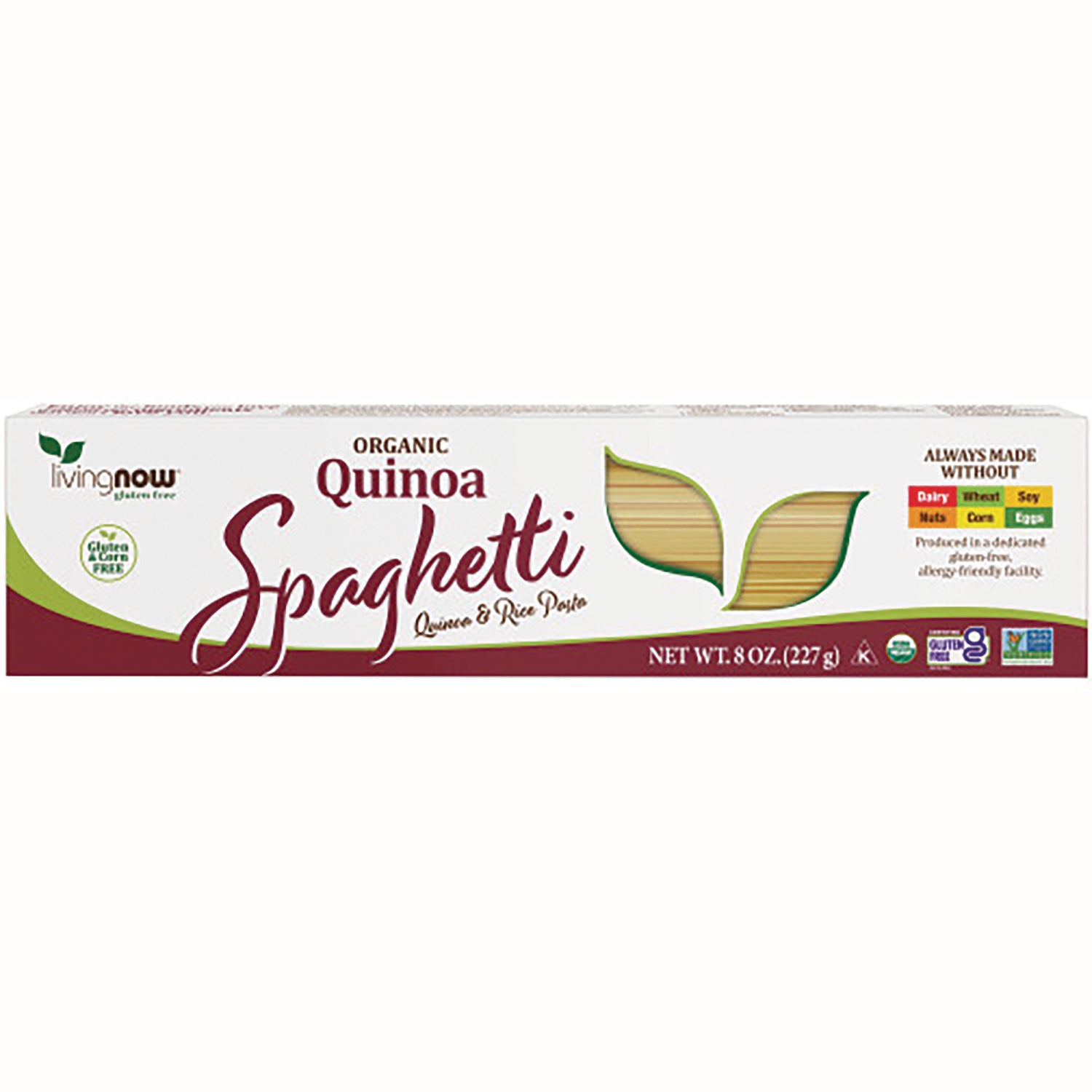 NWF1271 | Living Now organic Quinoa Spaghetti box with window showing pasta, 8 oz gluten free