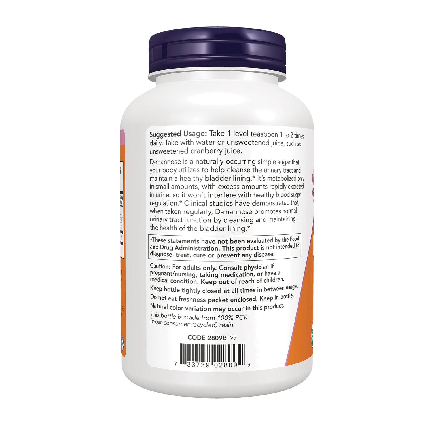 NWF1320 | Back label of white supplement bottle showing suggested usage, cautions, and barcode