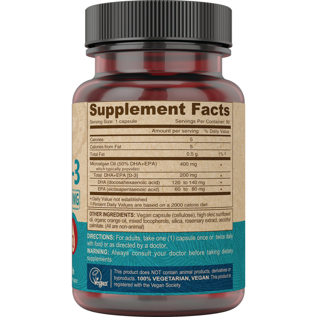 DEV036 | Back of supplement bottle showing Supplement Facts, ingredients, directions, and 100% VEGETARIAN, VEGAN label - Thumbnail