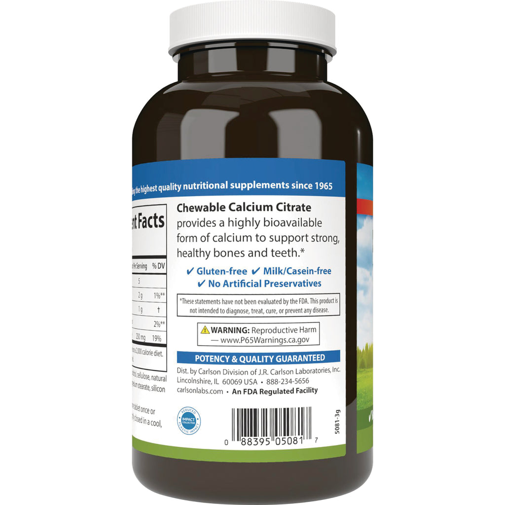 CSN040 | back label of chewable calcium citrate bottle showing product description, warnings, and barcode - Thumbnail