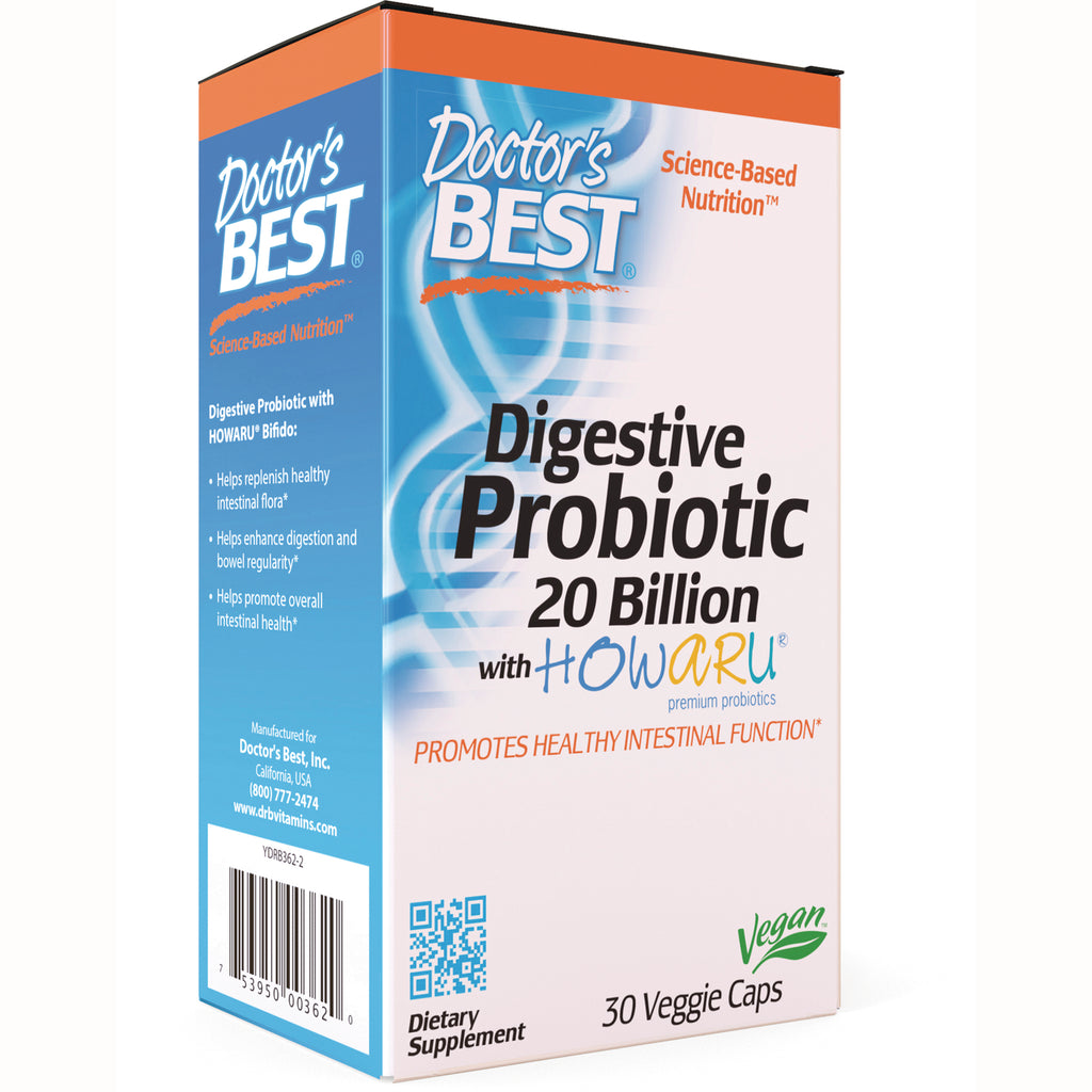 DB297 | Doctor's Best Digestive Probiotic 20 Billion box front view showing Vegan logo and 30 Veggie Caps - Thumbnail