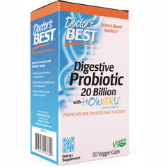 DB297 | Doctor's Best Digestive Probiotic 20 Billion box front view showing Vegan logo and 30 Veggie Caps