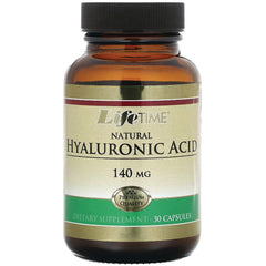 LFT020 | amber bottle labeled Lifetime Natural Hyaluronic Acid 140 MG dietary supplement, 30 capsules