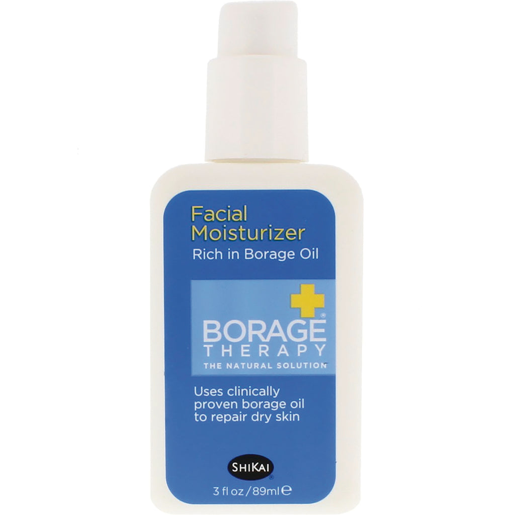 SHK011 | White pump bottle of Borage Therapy facial moisturizer with blue label reading BORAGE THERAPY - Thumbnail